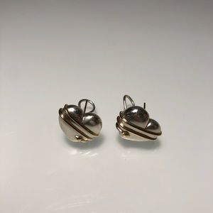 Vintage Sterling Silver + Yellow Gold Heart Shaped Earrings
